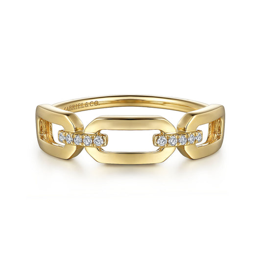 14K Yellow Gold Diamond Link Chain Ladies Ring