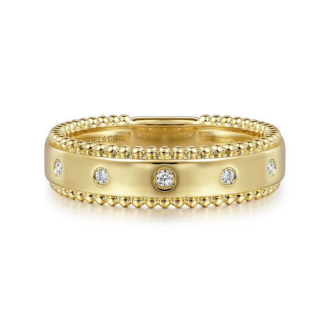 14K Yellow Gold Bujukan Diamond Bezel Wide Stackable Ladies Ring