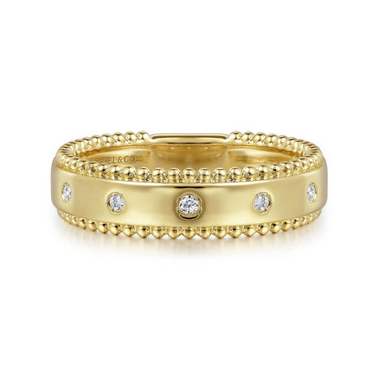 14K Yellow Gold Bujukan Diamond Bezel Wide Stackable Ladies Ring