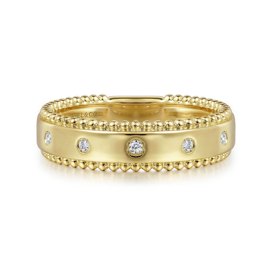 14K Yellow Gold Bujukan Diamond Bezel Wide Stackable Ladies Ring