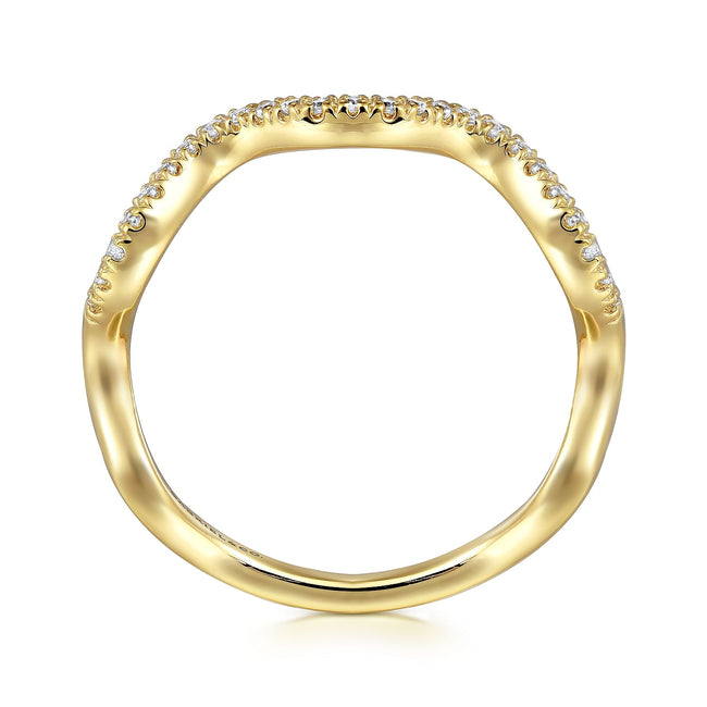 14K Yellow Gold Diamond Wave Stackable Ladies Ring