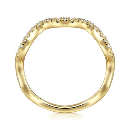14K Yellow Gold Diamond Wave Stackable Ladies Ring
