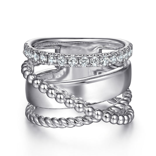 925 Sterling Silver White Sapphire Bujukan Twisted Ladies Ring