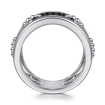 925 Sterling Silver Black Spinel Bujukan Wide Link Chain Band Ladies Ring