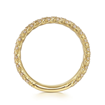 14K Yellow Gold Diamond Rope Stackable Ladies Ring