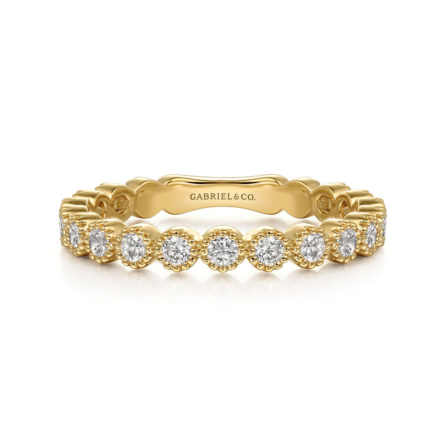 14K Yellow Gold Diamond Bezel Setting Stackable Ladies Ring