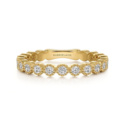 14K Yellow Gold Diamond Bezel Setting Stackable Ladies Ring