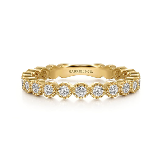 14K Yellow Gold Diamond Bezel Setting Stackable Ladies Ring