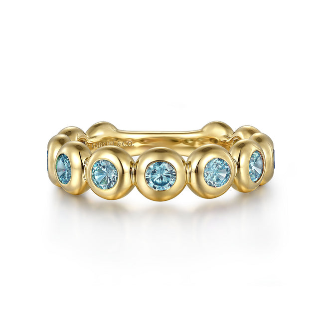 14K Yellow Gold Blue Topaz Ladies Ring