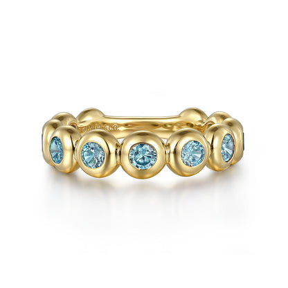 14K Yellow Gold Blue Topaz Ladies Ring