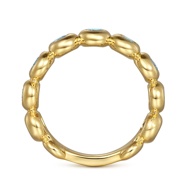 14K Yellow Gold Blue Topaz Ladies Ring