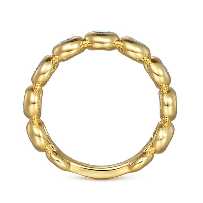 14K Yellow Gold Blue Topaz Ladies Ring