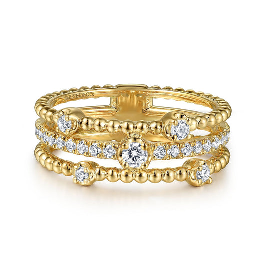 14K Yellow Gold Diamond Easy Stackable Bujukan Ladies Ring