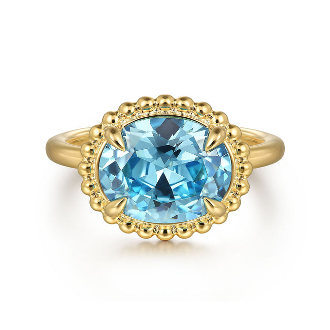 14K Yellow Gold Blue Topaz Bujukan Ladies Ring
