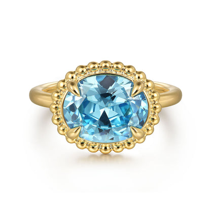 14K Yellow Gold Blue Topaz Bujukan Ladies Ring