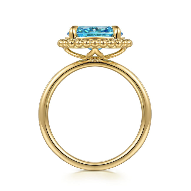 14K Yellow Gold Blue Topaz Bujukan Ladies Ring