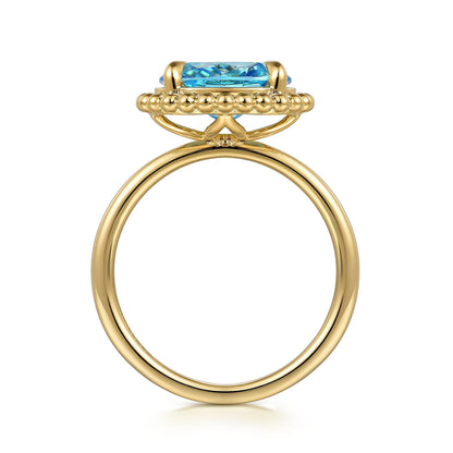 14K Yellow Gold Blue Topaz Bujukan Ladies Ring