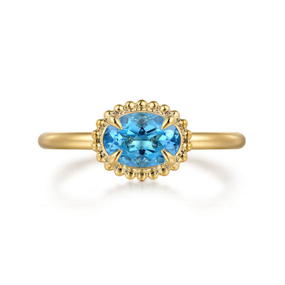 14K Yellow Gold Blue Topaz Bujukan Ladies Ring