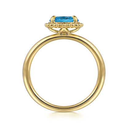 14K Yellow Gold Blue Topaz Bujukan Ladies Ring