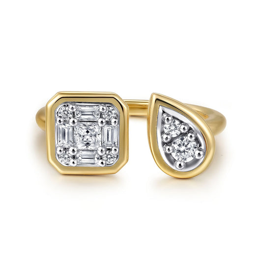 14K White and Yellow Gold Diamond Toi et Moi Open Ladies Ring
