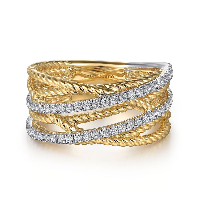 14K Yellow Gold Diamond Twisted Ladies Ring