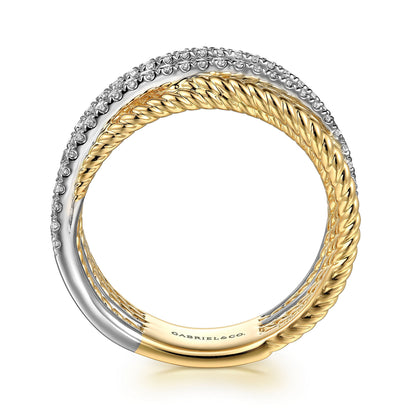 14K Yellow Gold Diamond Twisted Ladies Ring