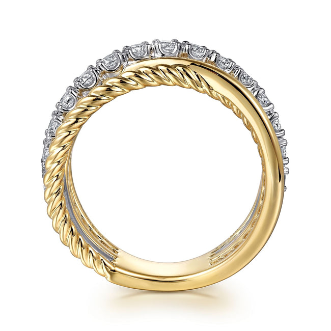 14K White and Yellow Gold Diamond Rope Twisted Ladies Ring
