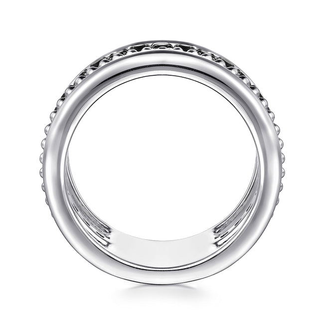 925 Sterling Silver Bujukan Black Spinel and Pyramid Multi Row Easy Stackable Ladies Ring