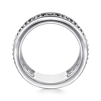 925 Sterling Silver Bujukan Black Spinel and Pyramid Multi Row Easy Stackable Ladies Ring