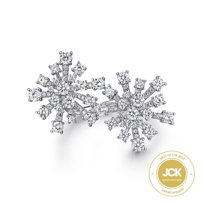 18K White Gold Diamond Floral Open Ladies Ring