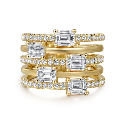 18K Yellow Gold Diamond Easy Stackable Ladies Ring