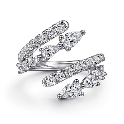 18K White Gold Diamond Double Row Bypass Ladies Ring