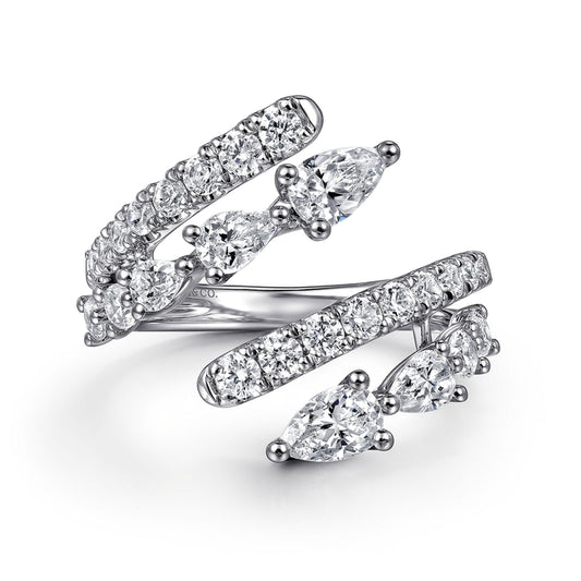 18K White Gold Diamond Double Row Bypass Ladies Ring