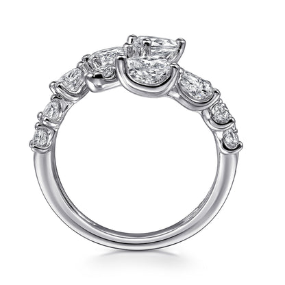 18K White Gold Diamond Double Row Bypass Ladies Ring