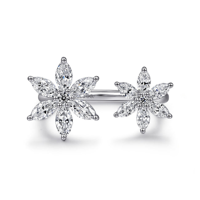 18K White Gold Diamond Floral Open Ladies Ring