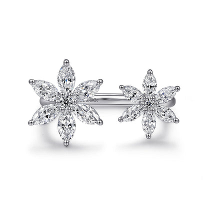 18K White Gold Diamond Floral Open Ladies Ring