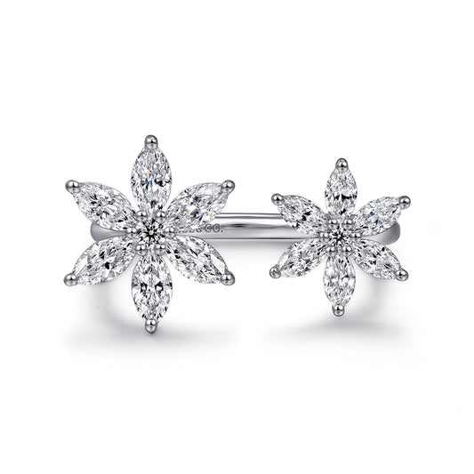 18K White Gold Diamond Floral Open Ladies Ring