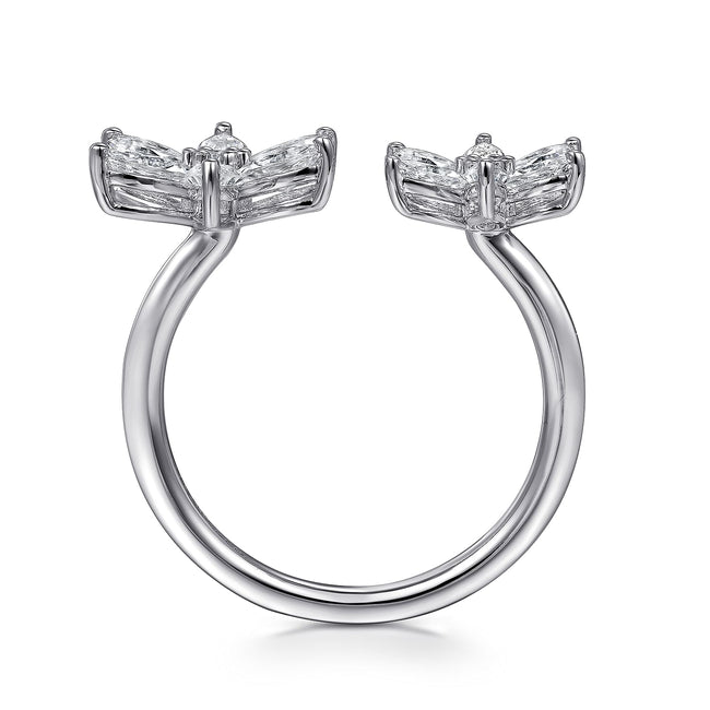 18K White Gold Diamond Floral Open Ladies Ring