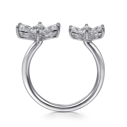 18K White Gold Diamond Floral Open Ladies Ring