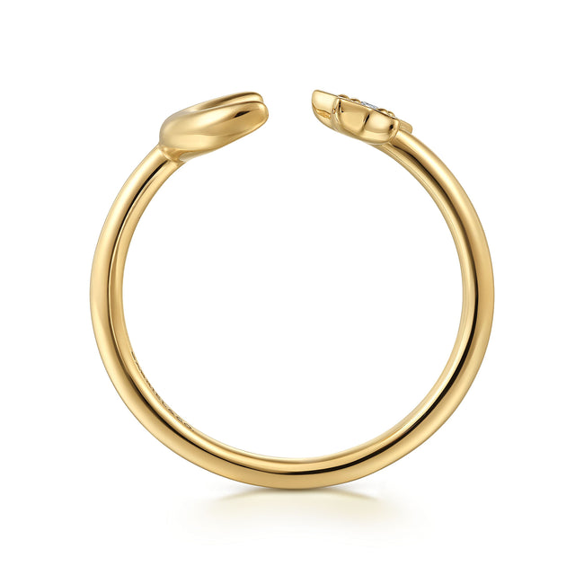 14K Yellow Gold White Sapphire Moon and Star Open Ladies Ring