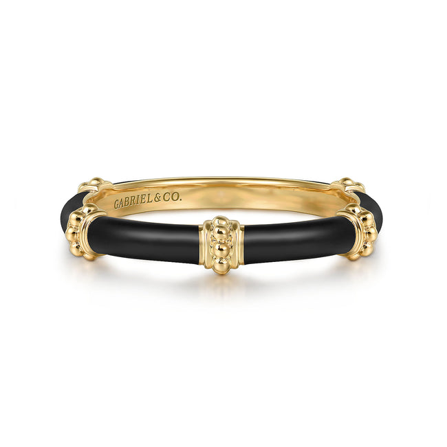 14K Yellow Gold Bujukan Bar Split Stackable with Black Enamel