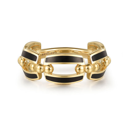 14K Yellow Gold Bujukan Link Chain Stackable with Black Enamel