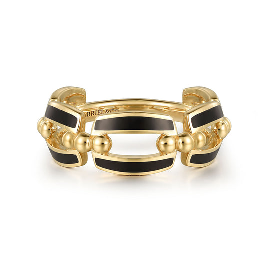 14K Yellow Gold Bujukan Link Chain Stackable with Black Enamel
