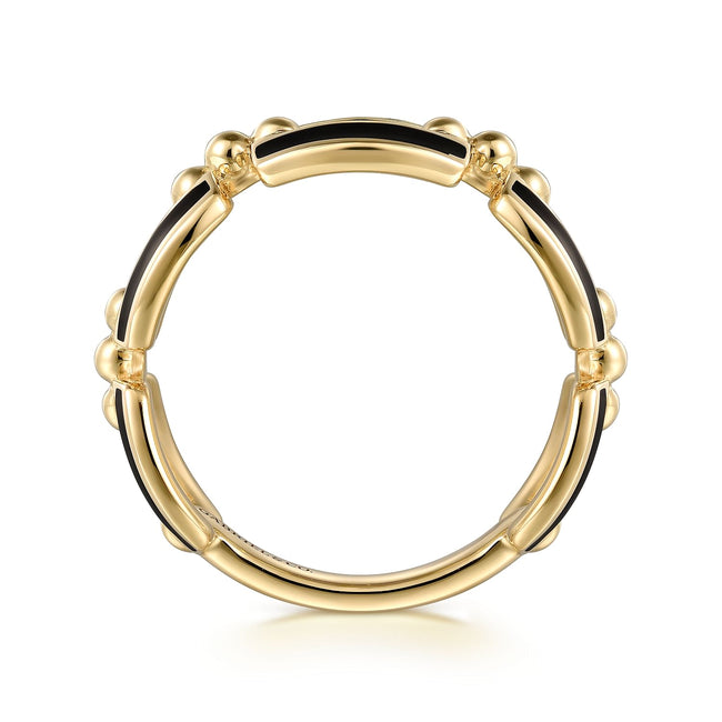 14K Yellow Gold Bujukan Link Chain Stackable with Black Enamel