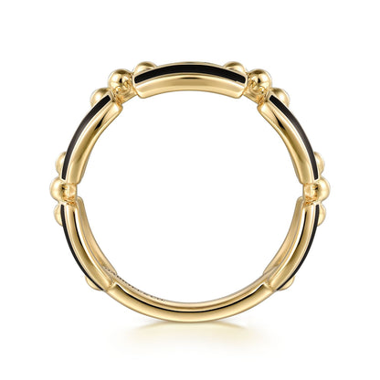 14K Yellow Gold Bujukan Link Chain Stackable with Black Enamel