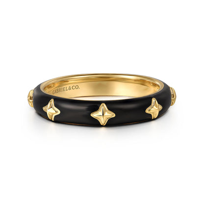 14K Yellow Gold Star Split Stackable with Black Enamel