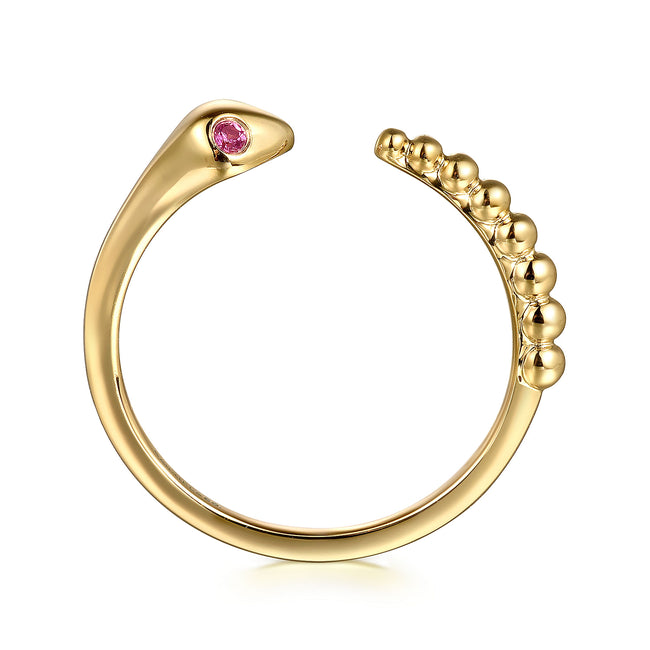 14K Yellow Gold Bujukan And Ruby Snake Open Ring