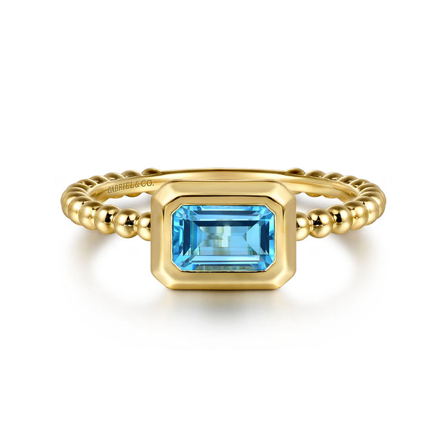 14K Yellow Plain Gold Bujukan And Blue Topaz Stackable Ring
