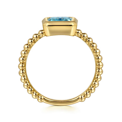 14K Yellow Plain Gold Bujukan And Blue Topaz Stackable Ring