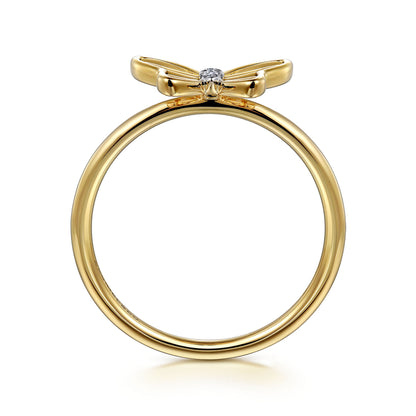 14K Yellow Gold Diamond Diamond Cut Butterfly Ring